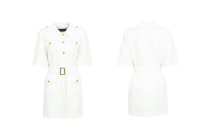 YES BY YESIR |  Luxury Military-Inspired Short Sleeve Short Dress - SELVINA.