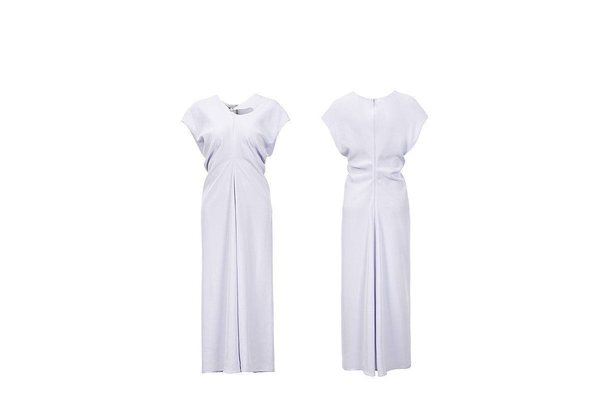YES BY YESIR | Ye Qians Luxe Deconstructed Collar Long Dress with Quietly Cinched Waistline -SELENIA.