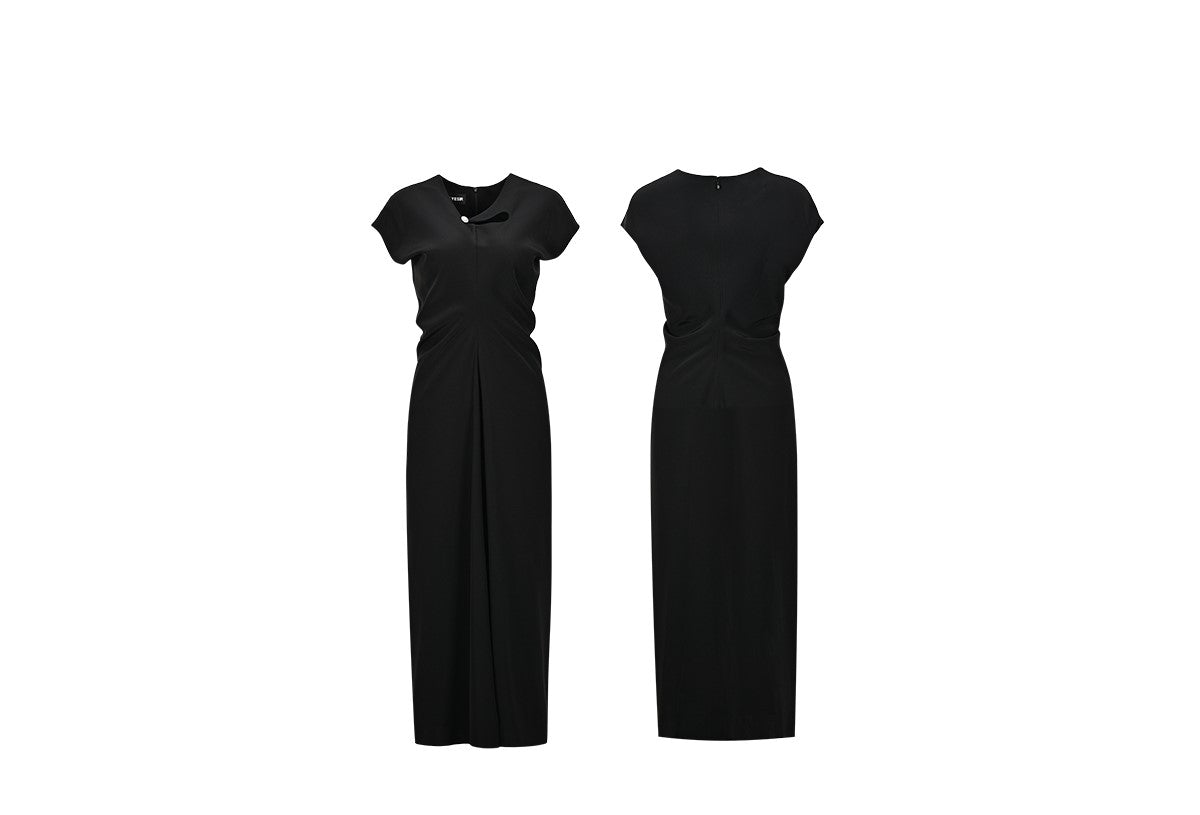 YES BY YESIR | Ye Qians Luxe Deconstructed Collar Long Dress with Quietly Cinched Waistline -SELENIA.