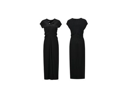 YES BY YESIR | Ye Qians Luxe Deconstructed Collar Long Dress with Quietly Cinched Waistline -SELENIA.