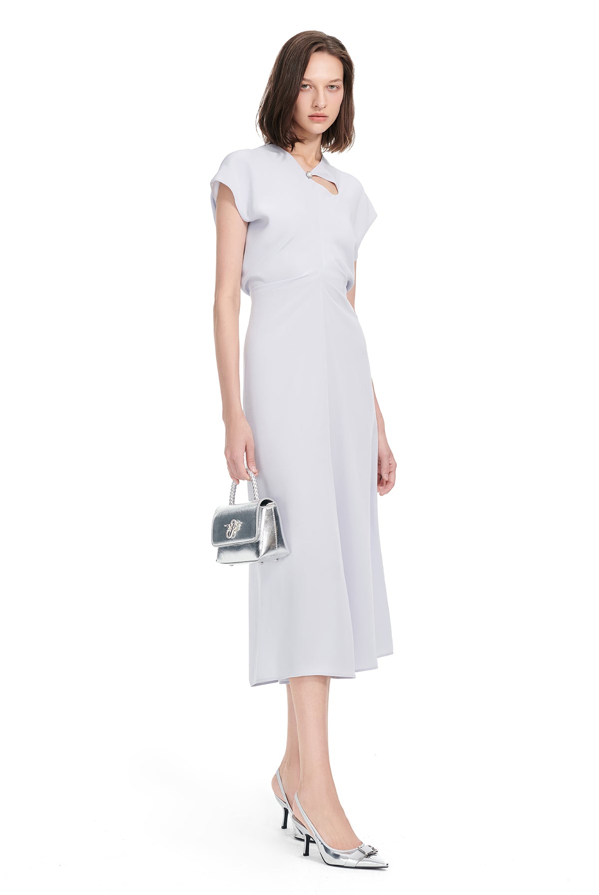 YES BY YESIR | Ye Qians Luxe Deconstructed Collar Long Dress with Quietly Cinched Waistline -SELENIA.