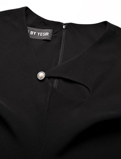 YES BY YESIR | Ye Qians Luxe Deconstructed Collar Long Dress with Quietly Cinched Waistline -SELENIA.