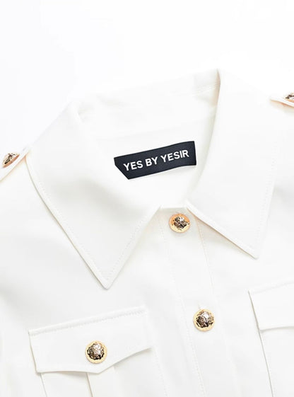 YES BY YESIR |  Luxury Military-Inspired Short Sleeve Short Dress - SELVINA.