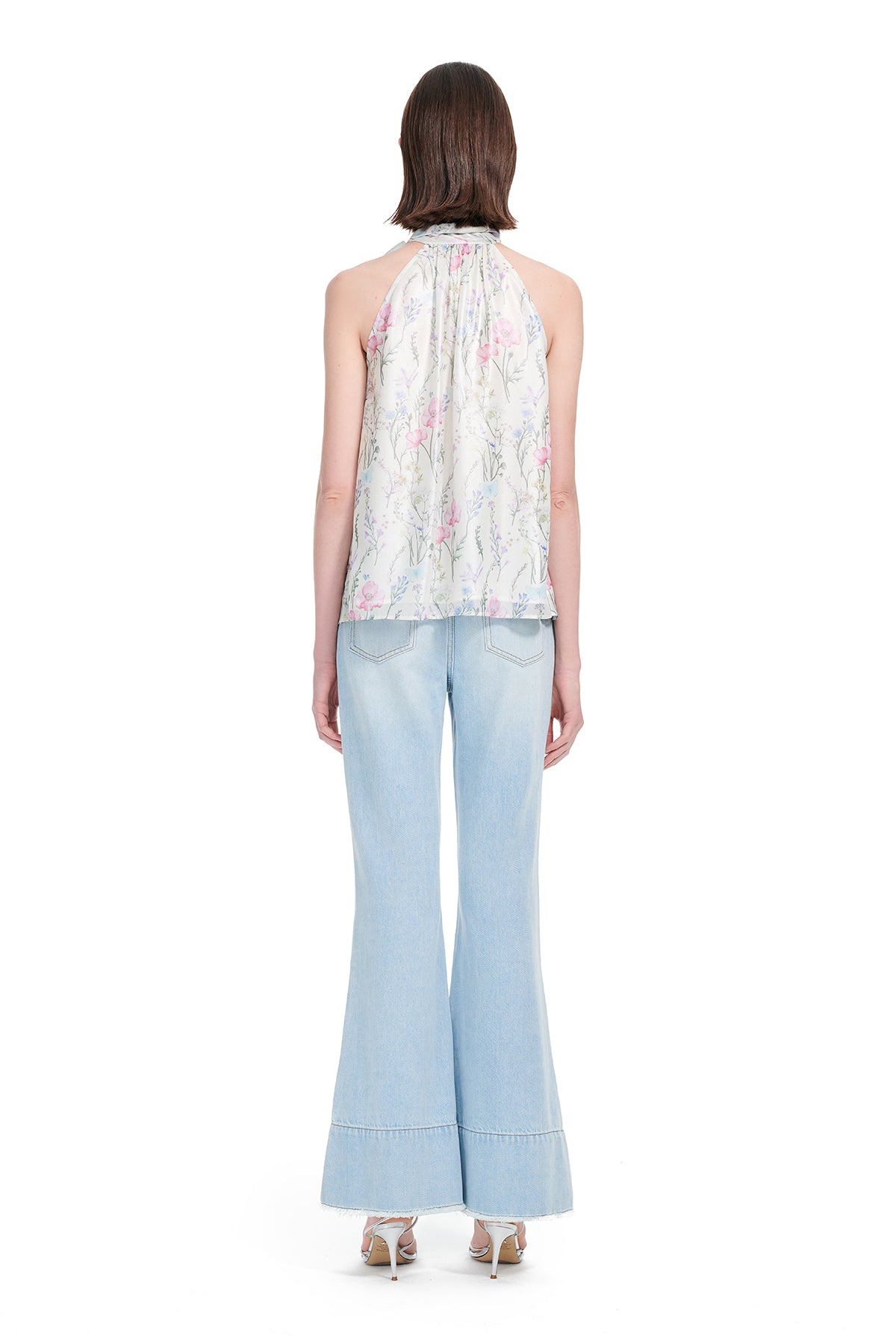 YES BY YESIR | Ye Qians Sprinkled Silver Floral Lace-Up Top with Dreamlike Garden Detail -SERENITA