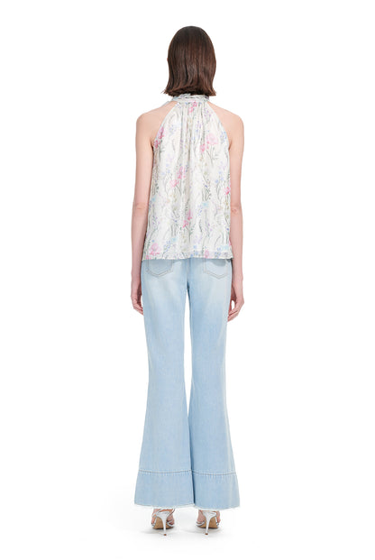 YES BY YESIR | Ye Qians Sprinkled Silver Floral Lace-Up Top with Dreamlike Garden Detail -SERENITA