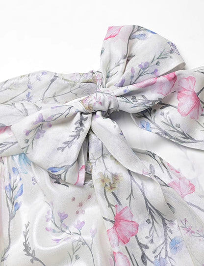 YES BY YESIR | Ye Qians Sprinkled Silver Floral Lace-Up Top with Dreamlike Garden Detail -SERENITA