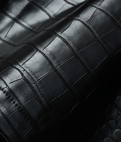 YES BY YESIR Crocodile leather short black jacket and skirt Set - SHIVER.