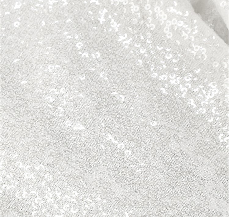 DOLLY Elegant White Crew Neck Long Sleeve Short Sequin Sexy Birthday Dress-LAYLA