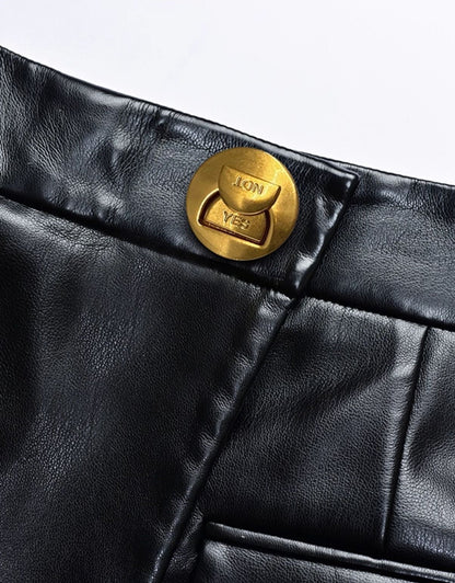 YES BY YESIR  leather splicing asymmetrical knight shorts - SPINE.