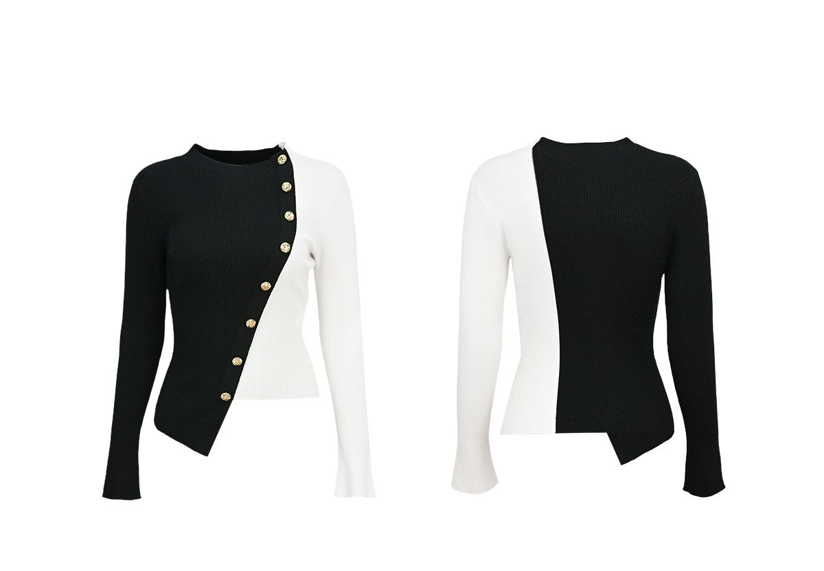 YES BY YESIR  Sheep wool dual tone crossbody knit top - STRET.