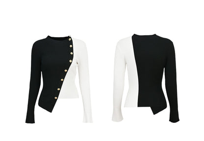 YES BY YESIR  Sheep wool dual tone crossbody knit top - STRET.