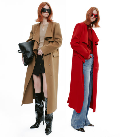 YES BY YESIR long woolen layered lapel jackets - STRAP.