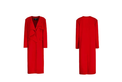 YES BY YESIR long woolen layered lapel jackets - STRAP.