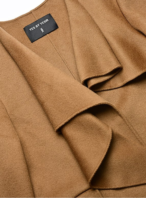 YES BY YESIR long woolen layered lapel jackets - STRAP.