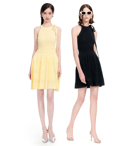 YES BY YESIR | Ye Qians Cut-Out Halterneck Knitted Dress with Sculptural Lines -THESSALIA.