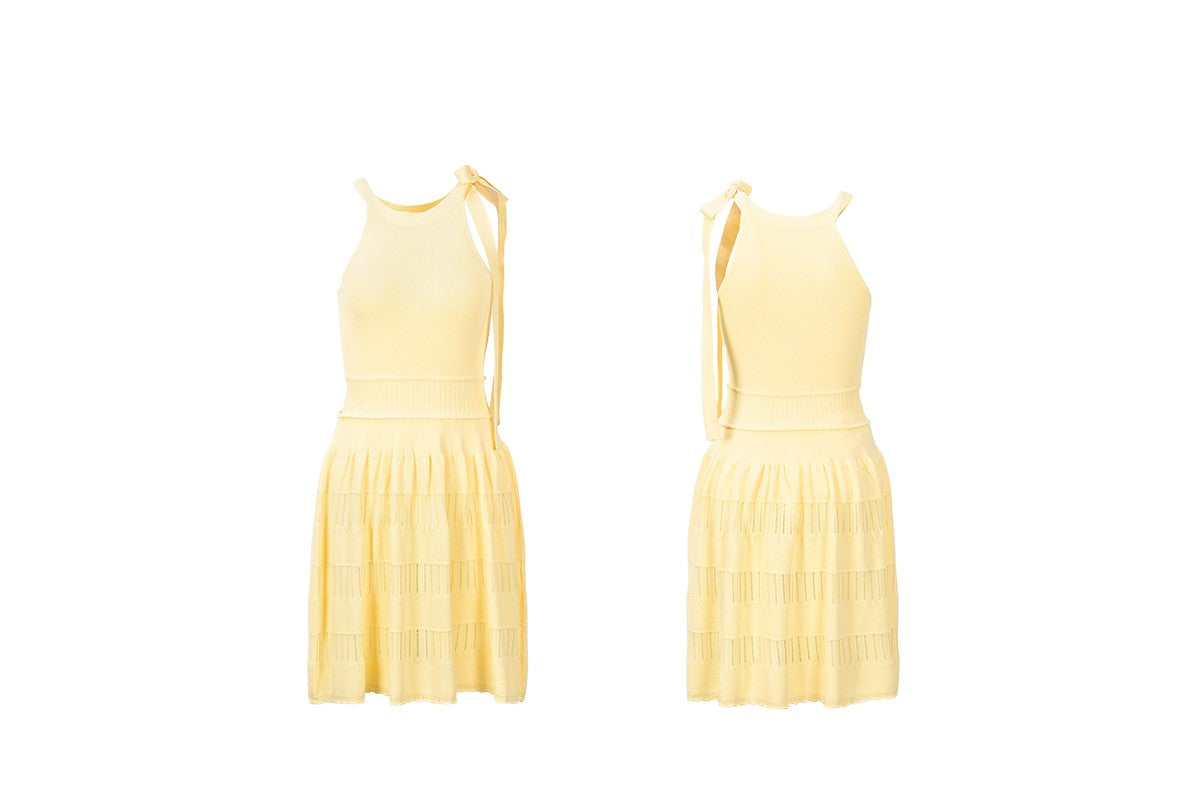 YES BY YESIR | Ye Qians Cut-Out Halterneck Knitted Dress with Sculptural Lines -THESSALIA.