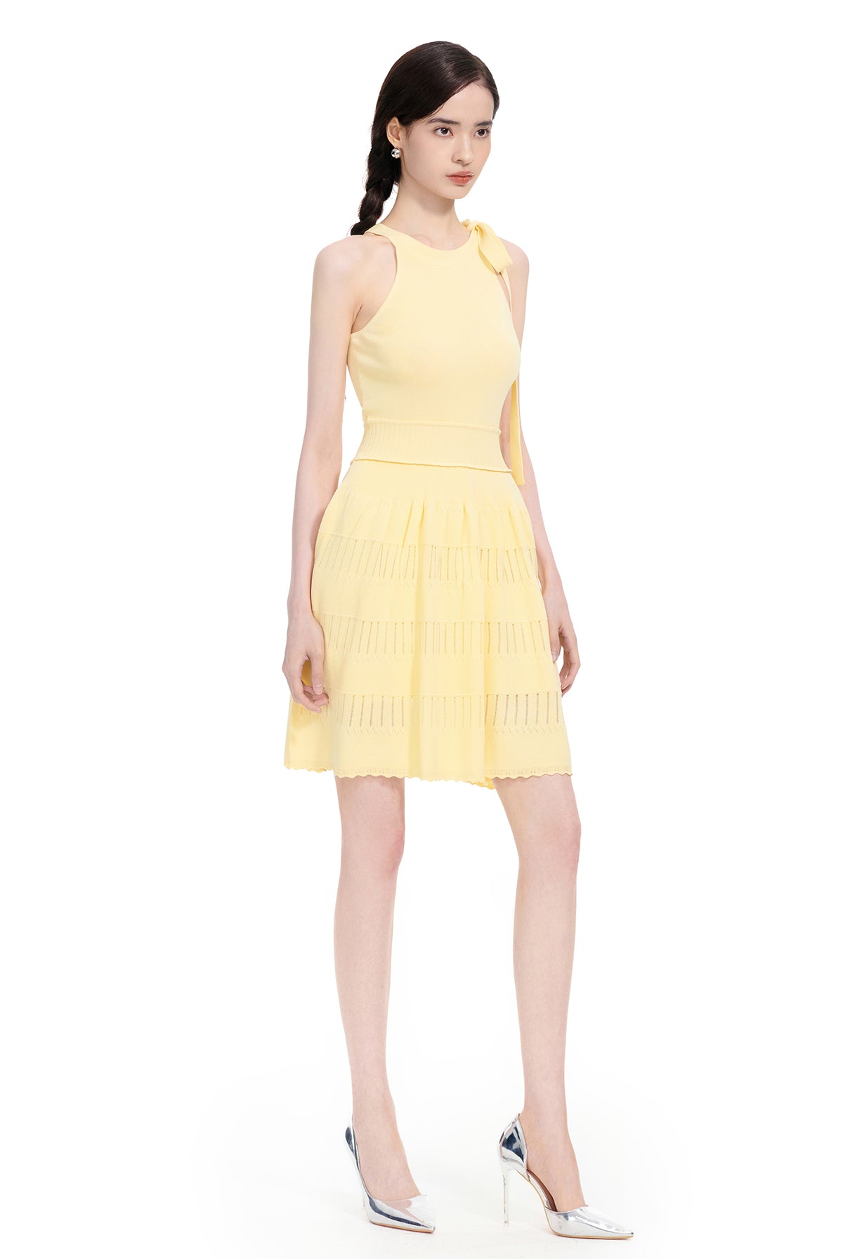 YES BY YESIR | Ye Qians Cut-Out Halterneck Knitted Dress with Sculptural Lines -THESSALIA.