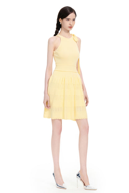 YES BY YESIR | Ye Qians Cut-Out Halterneck Knitted Dress with Sculptural Lines -THESSALIA.