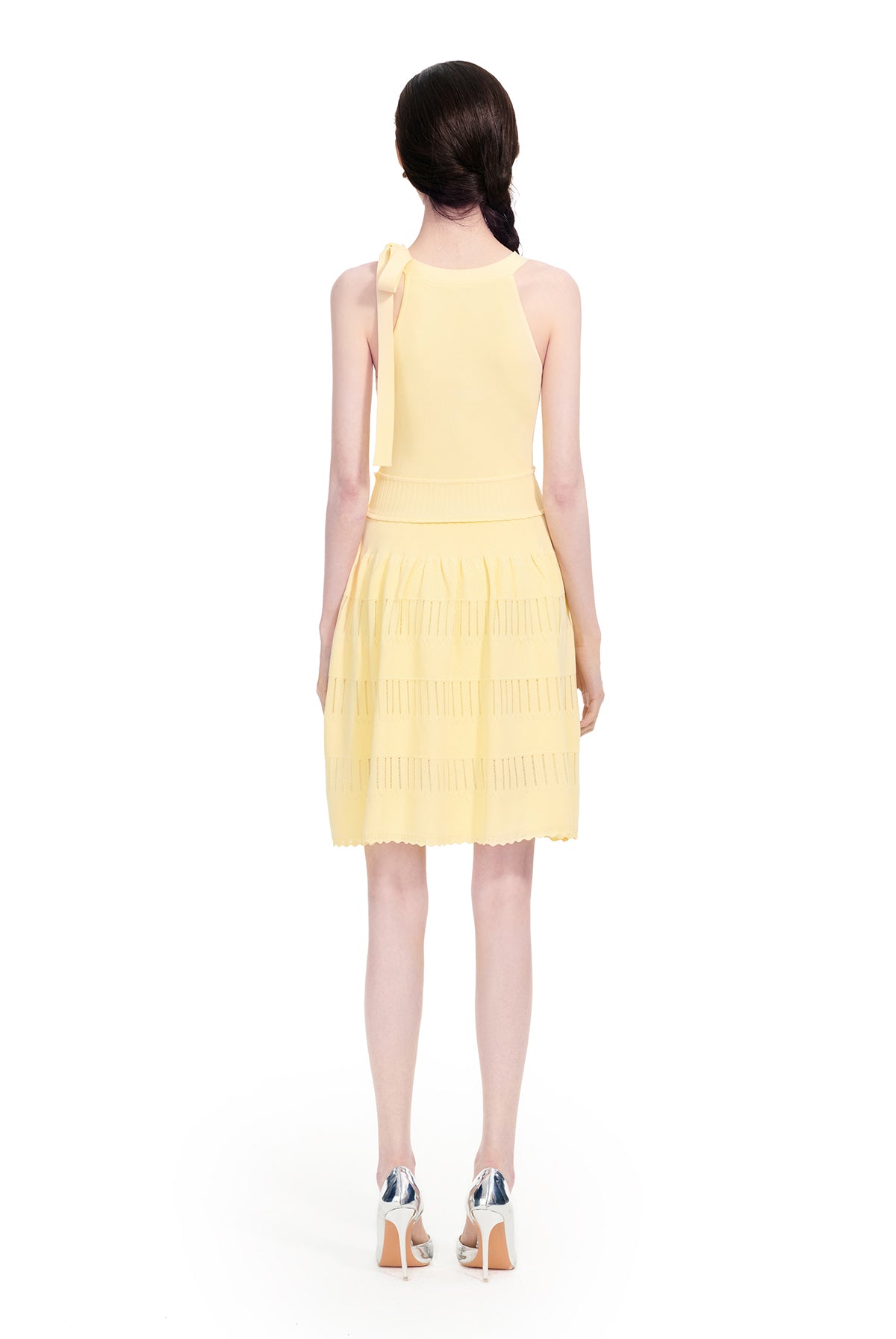 YES BY YESIR | Ye Qians Cut-Out Halterneck Knitted Dress with Sculptural Lines -THESSALIA.