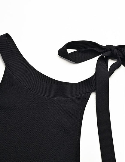 YES BY YESIR | Ye Qians Cut-Out Halterneck Knitted Dress with Sculptural Lines -THESSALIA.