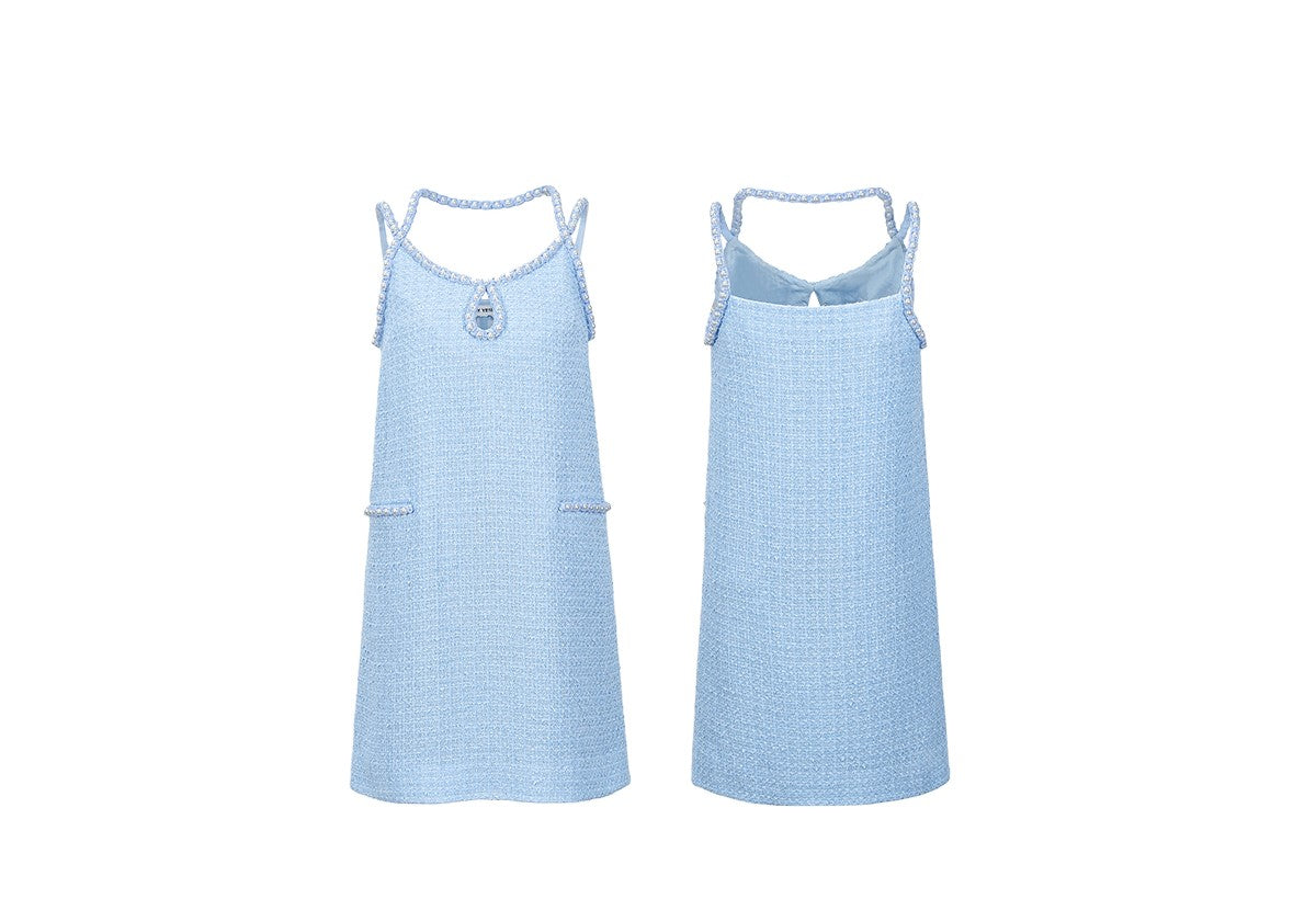 YES BY YESIR | Ye Qians Strap Mini Dress with Small Fragrance Style & Lustrous Embellishment-VALENCIA.