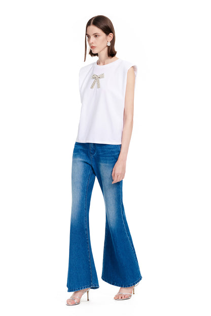 YES BY YESIR | Ye Qians Full Diamond Bow Crew Neck Sleeveless T-Shirt -VERALYN.