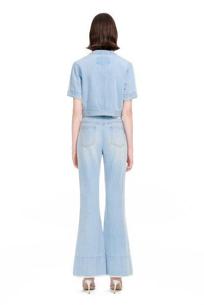 YES BY YESIR Ye Qian  Short Stand-Up Collar Denim Jacket Set -VESPERA.