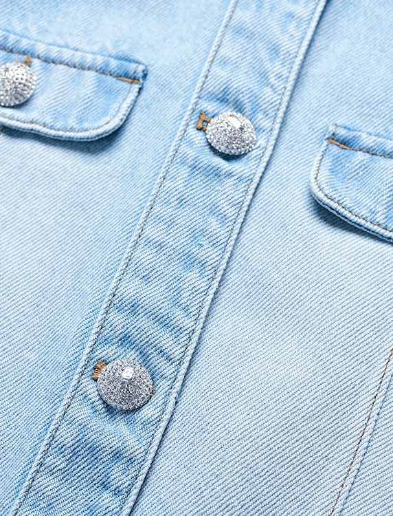 YES BY YESIR Ye Qian  Short Stand-Up Collar Denim Jacket Set -VESPERA.