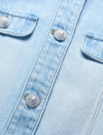 YES BY YESIR Ye Qian  Short Stand-Up Collar Denim Jacket Set -VESPERA.