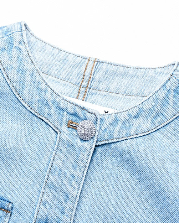 YES BY YESIR Ye Qian  Short Stand-Up Collar Denim Jacket Set -VESPERA.