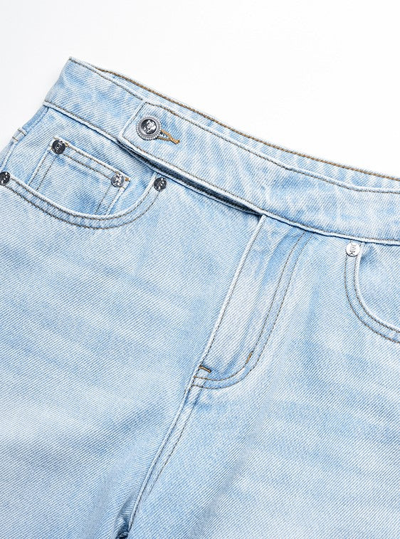 YES BY YESIR Ye Qian  Short Stand-Up Collar Denim Jacket Set -VESPERA.