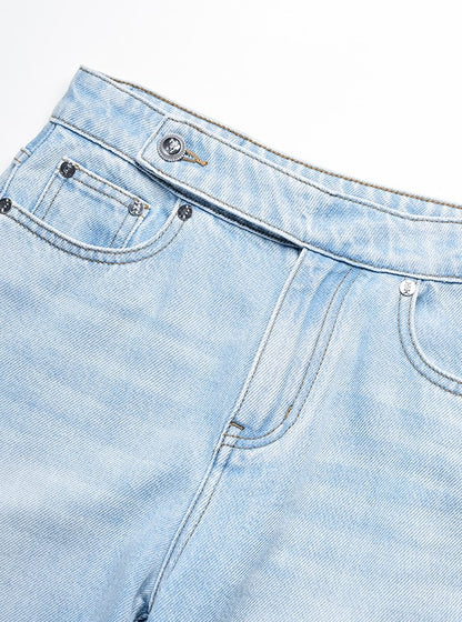 YES BY YESIR Ye Qian  Short Stand-Up Collar Denim Jacket Set -VESPERA.