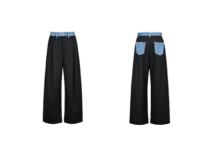 YES BY YESIR  striped denim spliced wide pants - VESSEL.
