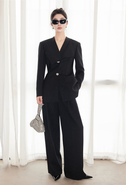 YES BY YESIR  striped denim spliced wide pants - VESSEL.