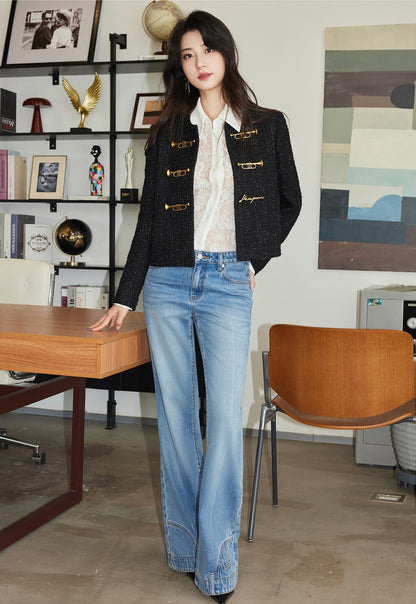 YES BY YESIR  high waisted flared leg denim  jeans - VOLUME.