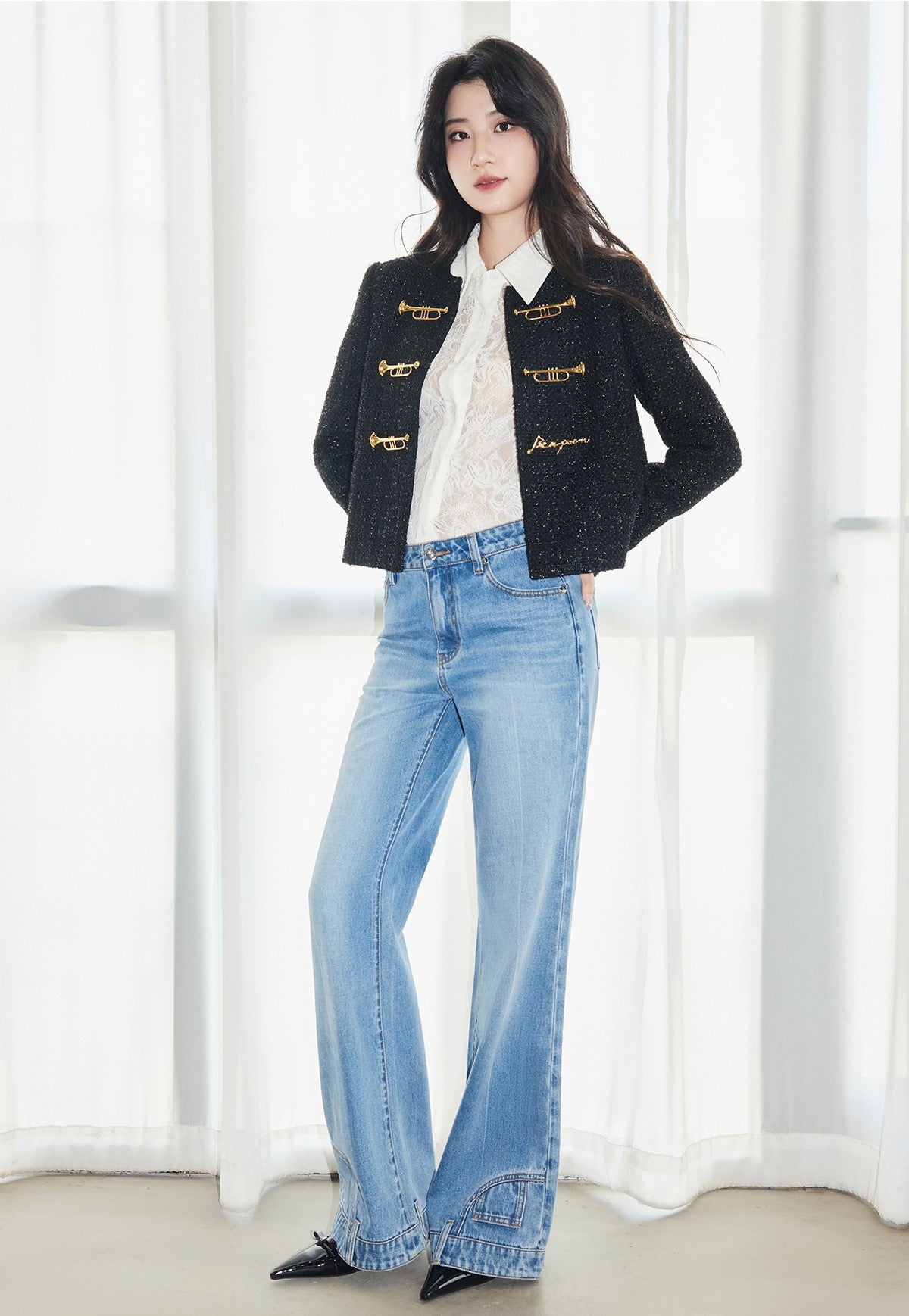 YES BY YESIR  high waisted flared leg denim  jeans - VOLUME.