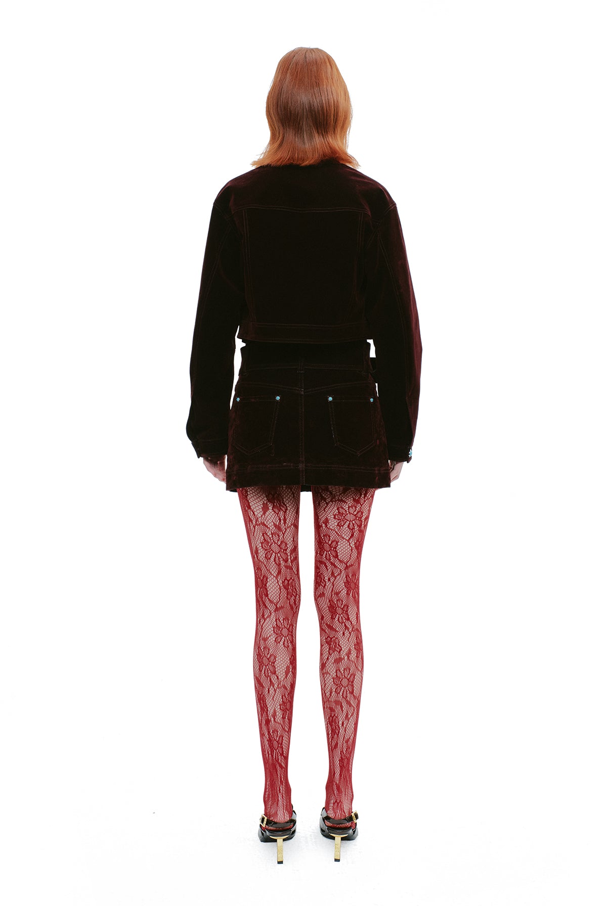 YES BY YESIR Velvet Denim Short Jacket and Skirt Set - WEST.