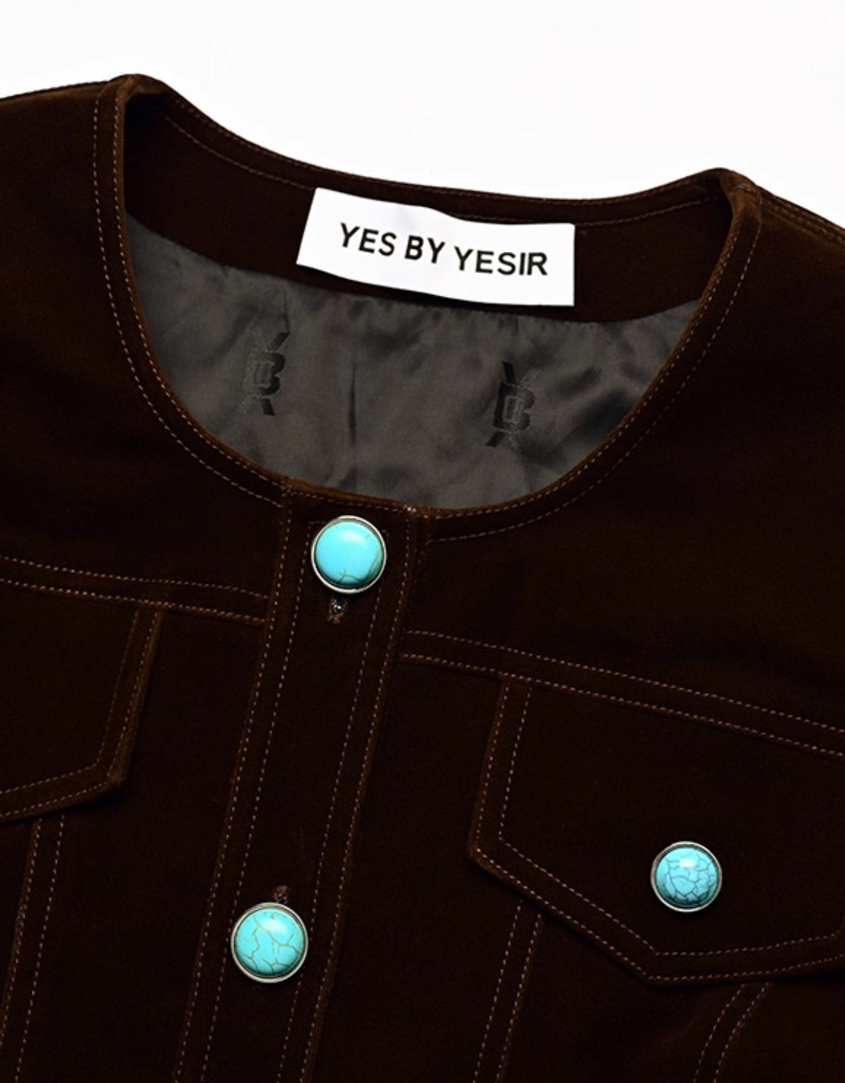 YES BY YESIR Velvet Denim Short Jacket and Skirt Set - WEST.