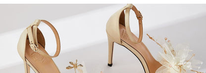 B-FEI handmade silk flower gold leaf dress high heeled wedding shoes - Vermeer Moonlight