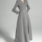 Gray autumn winter long-sleeved V-neck woolen dress- Sei