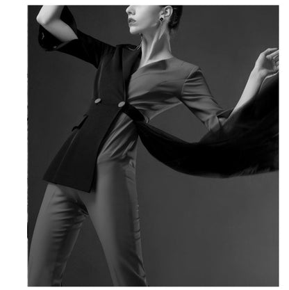 Red suit women's 2023 Spring  fake two-piece high-waisted flared jumpsuit- Cuca