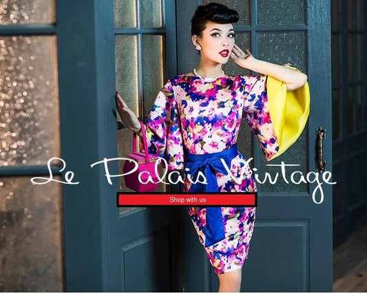 Vintage 50's pin up retro floral print silk girdle trumpet sleeve dress- Doctora.