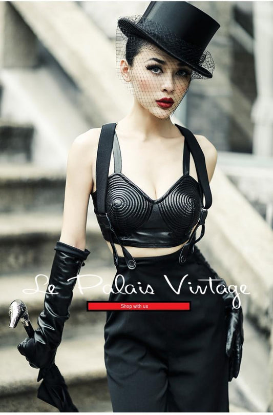 Le Palais vintage quilted leather short conical bra bustier- Tery