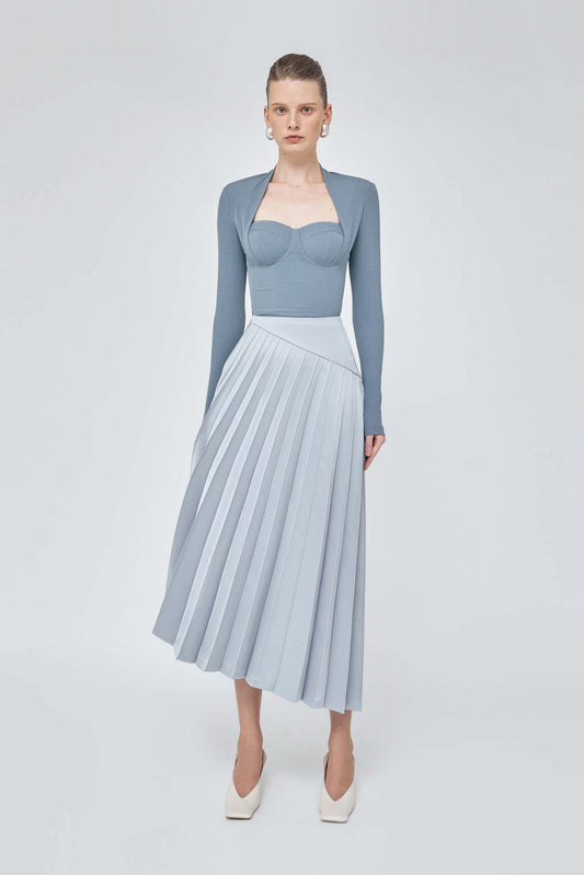 Long-sleeved tops autumn and winter high-waist pleated skirts slim two-piece suit - Quinn