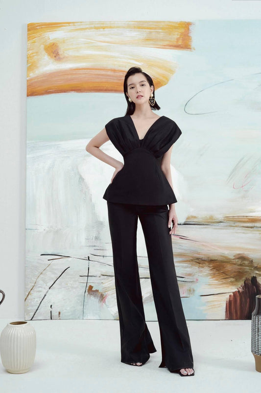 Top pleated shoulder mother of the bride blouse- Mabel