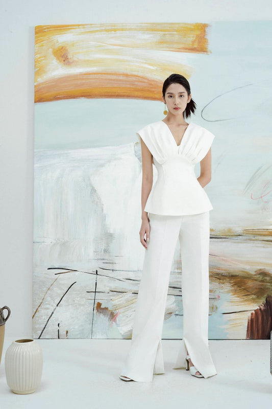 Top pleated shoulder mother of the bride blouse- Mabel