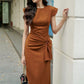 Brown chest cup dress-SOMA