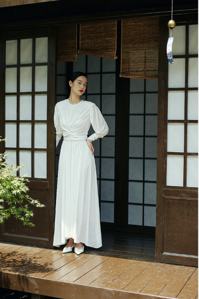 White pleated swing dress cheap