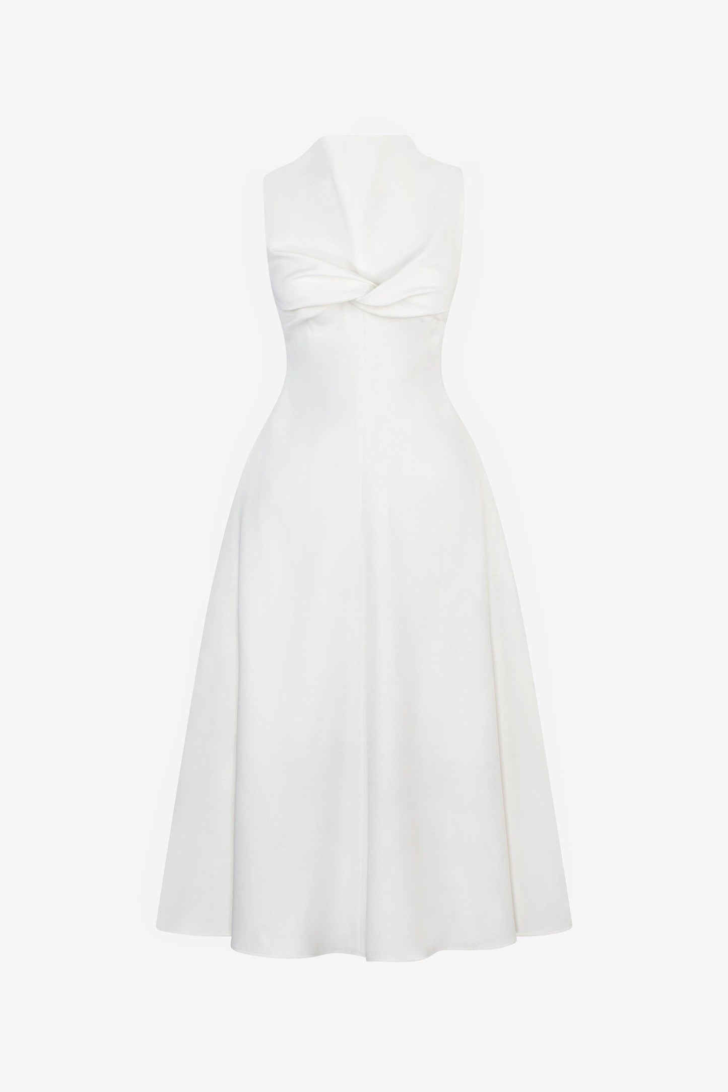 White twisted front midi dress with high neck - Dana