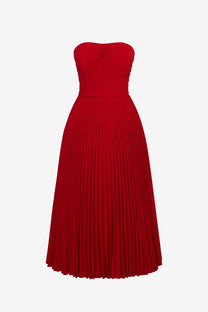 Red Strapless PLEATED MIDI DRESS-Mila – GOOD GIRL REBEL